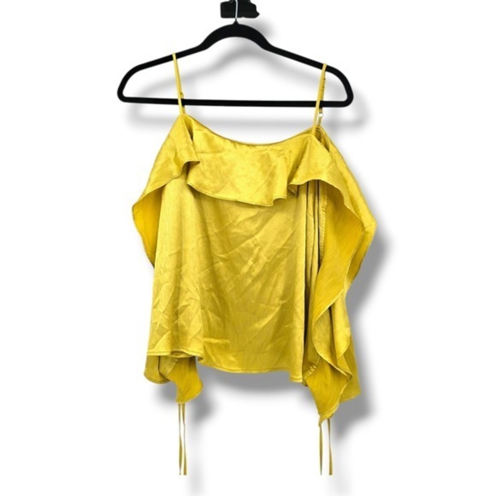 Guess Los Angeles Yellow Cold Shoulder‎ Ruffle Tie Lace Up Sleeve Top Medium